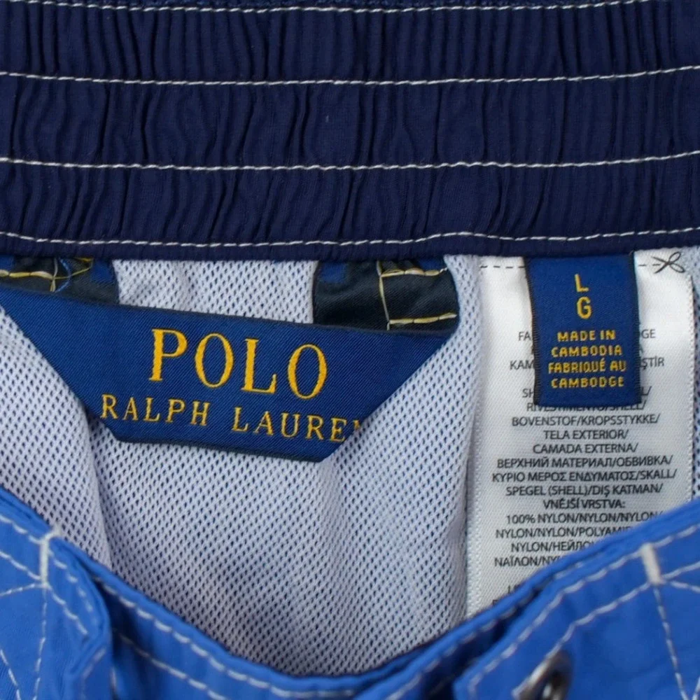 Polo Ralph Lauren Men L Blue Cargo Swim Pool Trunks Board Short Pony Nylon Lined